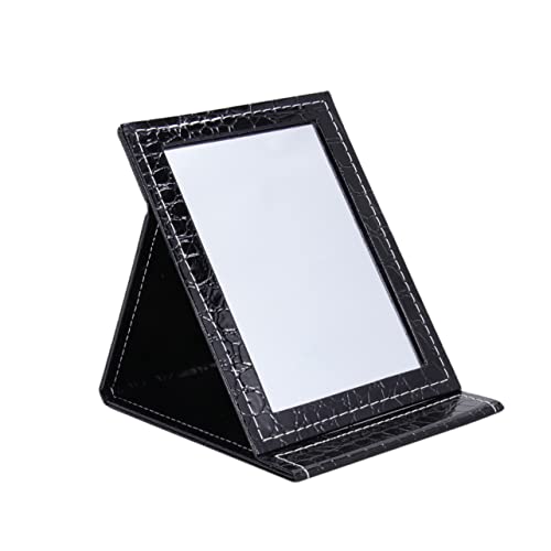 Espejo de maquillaje plegable con luces y marco de PU