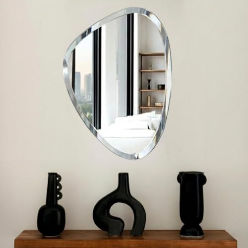 Image of Creative Arts n Frames 14x20 inch 5mm Thick Beveled Smooth Edges Frameless Wall Mount HD Mirror Home Office Hotel Decor for Living Restroom Bedroom Bathroom (Irregular Shape 14x20 inch HD Mirror.)