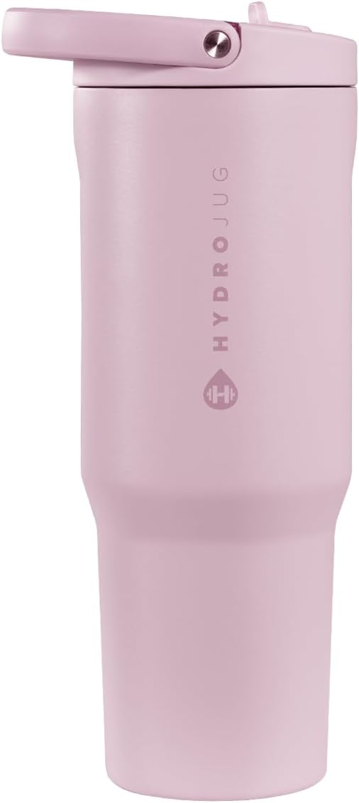 HydroJug Sport - Stainless Steel Tumbler with Straw, Vacuum Insulated, 32oz Leakproof Water Bottle, Ergonomic Design, Reusable, Dishwasher Safe, Rubber Base, Durable for Gym or Outdoors, Sweet Pea