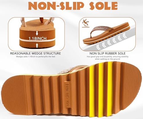 KuaiLu Womens Orthopedic Flip Flops with Arch Support Yoga Mat Cushion Fashion Rhinestone Sandals Summer Walking Beach Travel Thong Slides Comfy Plantar Fasciitis Indoor Outdoor Sandles Khaki 5 - Image 6