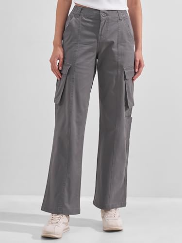 Image of Tokyo Talkies Pure Cotton Straight Wide Leg Cargo Pants |Relaxed Fit Utility Trousers