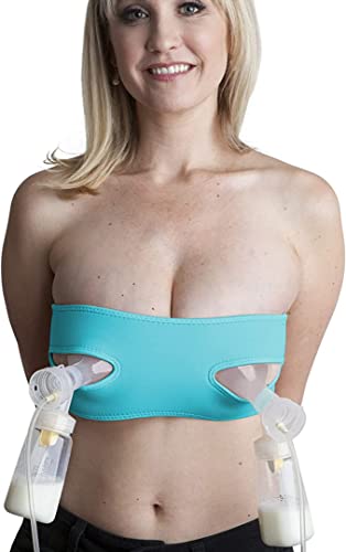 Pump Strap Handsfree Strapless Pumping Bra for Breastfeeding Women, Easy Size-Adjustable Pumping Bra (A/DD, Turquoise)