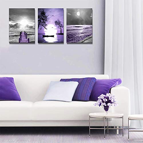 Canvas Wall Art For Living Room Large Size Wall Decorations For Office Artwork Wall Painting Bedroom Wall Decor Black And White Ocean Purple Landscape Modern Family Posters 3 Piece Framed Home Decor #TOP3