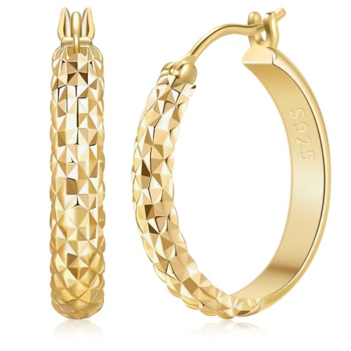 14K Gold Hoop Earrings, Gold Hoop Earrings for Women Trendy, Dainty Gold Vermeil Earrings Hoops, 14K Gold Plated 925 Sterling Silver, 25mm
