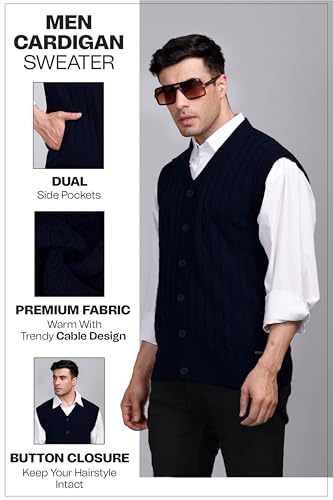 Image of V Neck Cardigans for Men - Woolen Sleeveless Sweater for Man Winter Wear