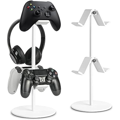 KEERXUN-KEX Headphone Stand & Controller Holder, Universal Headphone and Game Controller Stand, Adjustable Height Directional Brackets Desk Organization Display Stand (White) Cover