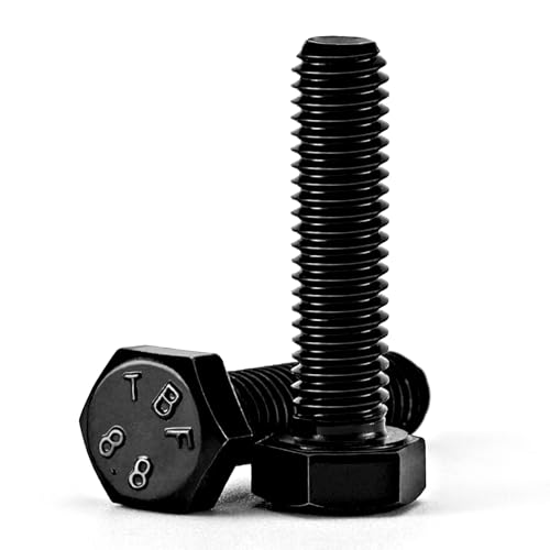 Image of M6-1.0 x 20mm Heavy Duty Hexagon Bolts Hex Head Screws, 8.8 Grade Alloy Steel, Black Oxide Finish, Metric Machine Fully Threaded, 25PCS