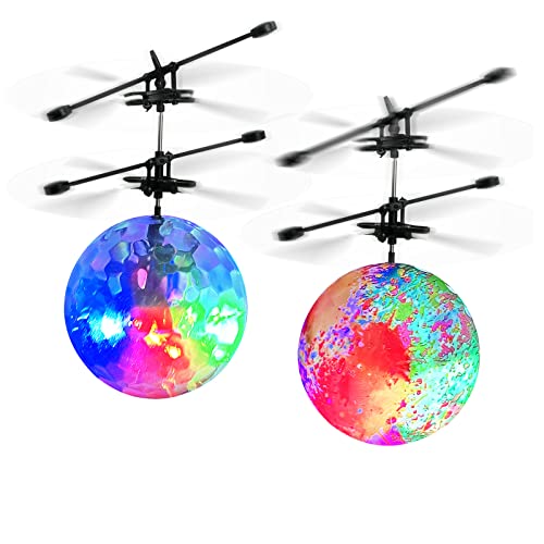 Flying Ball Toys for Kids, 2 Pcs RC Flying Toys Hand Control Helicopter Rechargeable Light Up Ball Flying Drone Infrared Induction Ball with Remote Controller for Indoor Outdoor Games Toys Xmas Gifts