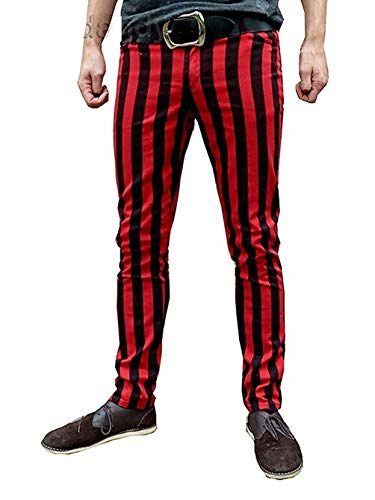 Mens Striped Red Black Skinny Drainpipes Mod Retro Pants