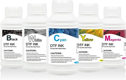 Image of MZK DTF Ink Premium DTF Transfer Ink for PET Film, Refill for DTF Printers Ink, Heat Transfer Printing Direct to Film + 500g DTF Powder (5X 250ml CMYKW)