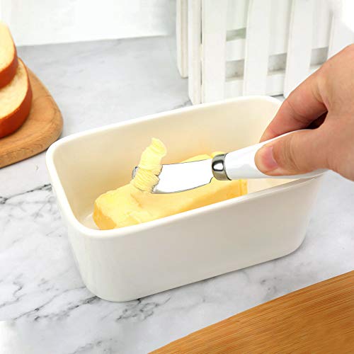 Vencier Porcelain Butter Dish With Knife and Wooden Bamboo Lid - French Style With Insulated Storage - Image 6