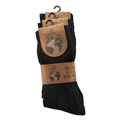 3 pairs of PURE ORGANIC COTTON Winter Socks, for Men & Women, Super Soft, Breathable, Premium Comfort, 100% NATURAL BIO COTTON, Seamless toe, Hypoallergenic & Anti-Odor. Black, White (9-12, Black) Cover