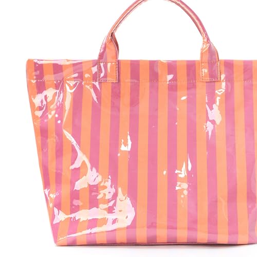 Image of Striped PVC Tote Bag for Women, Waterproof Plastic Hobo Handbag Summer Tote for Beach, Pool & Ideal Gift