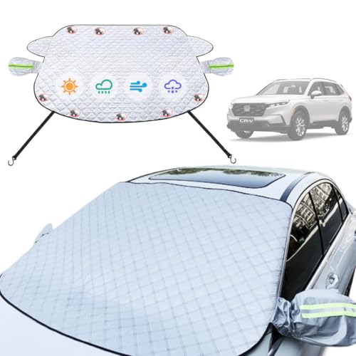 Image of Windshield Snow Cover Compatible with Honda CRV SUV 2024-2017 Custom Fit LX EX EX-L Upgraded Custom Fit Magnetic Windproof Sunshade Cover 4-Layer Protection Ice, UV,Frost Wiper & Mirror Covers