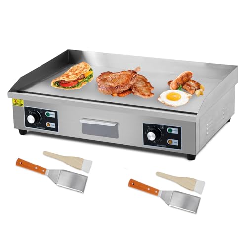 GarveeHome 29 in Stainless Steel Electric Griddle, 3000W Non-Stick Commercial Flat Top Grill, 122℉-572℉ Temperature Adjustable, Countertop Teppanyaki Grill for Indoor Outdoor, Silver
