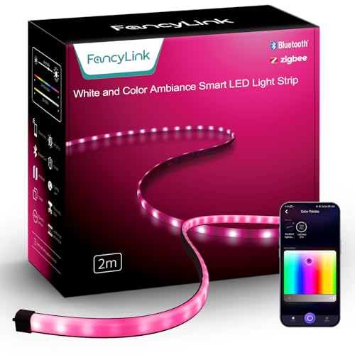 Fancylink Zigbee3.0 RGBCW Smart LED Strip Lights,1M/3FT Ambient LED Strip Light,16Million Colors Changing LED Light Strip for Bedroom