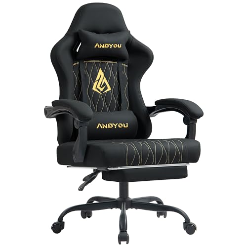 Andyou Silla Gaming Ergonómica Profesional con Soporte Lumbar Masaje - Silla Gamer Adulto Giratoria Reclinable, Reposapiés Ajustable y Tela Transpirable 150 kg para Oficina/PC