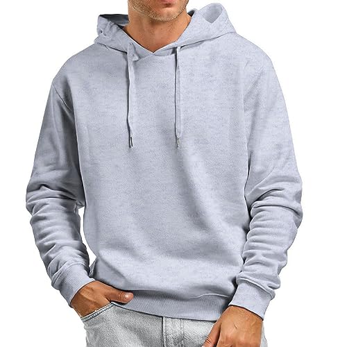 Image of Men's Fall and Winter Casual Solid Color Hooded Sweater, Cozy Knit Pullover for Daily Wear, No Pockets Design, Soft Acrylic Blend, (Grey, M)