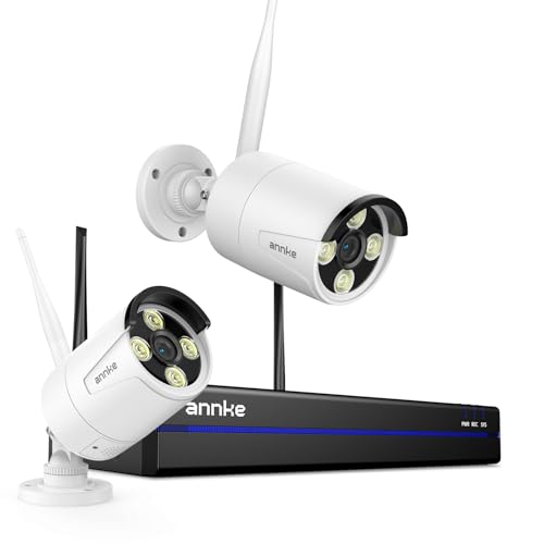ANNKE 3K WLAN kamera do monitoringu, zestaw zewnętrzny, 16 CH 4K NVR z kamerą WiFi 2 x 3K, w pełni metalowy, 5 GHz/2,4 GHz Wi-Fi, noktowizor, rozpoznawanie osób, 2-drożne audio, nagrywanie 24/7, brak