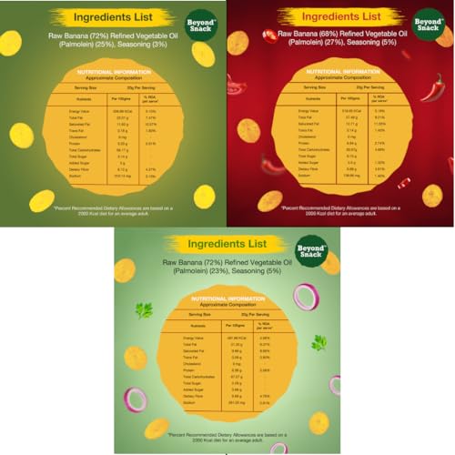 Image of Beyond Snack Nendran Kerala Banana Chips | Combo pack (Original salted, Peri Peri, Sour cream Onion & Parsley)| Thin Crunchy Crispy Snack |300g (100g*3packs) (Pack of 3)