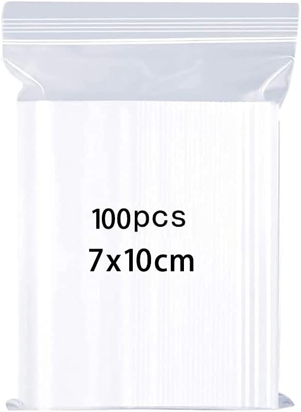 Volsha 100 Resealable Storage Pouches, Poly Zip Lock Bags, FOOD STORAGE BAG, Transparent, Zipper Closure, Food Grade Safe Polyethylene, 7x10cm, 100pcs