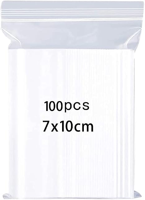 100 Grip Seal Bags, Small Clear Plastic Bags, Resealable Storage Pouches, Poly Zip Lock Bags, Perfect for Kitchen Storage, Jewellery, Diamond Painting, Small Cookies and Sweets (7x10cm)