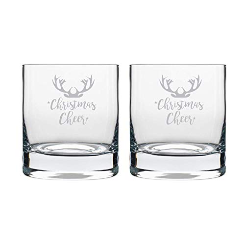 Image of Christmas Gifts, Reindeer Christmas Cheer Whiskey Glasses Set of 2 with Coasters - Stelvio 325 ML