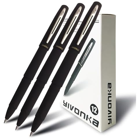 YIVONKA Rollerball Pens Gel ink Pens office pens learning pens, 0.5mm,Black,12Pack(Black-0.5mm-12Pack) Cover