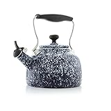 Chantal Vintage Enamel on Steel Whistling Teakettle, 1.7 quart, White Splatter on Blue