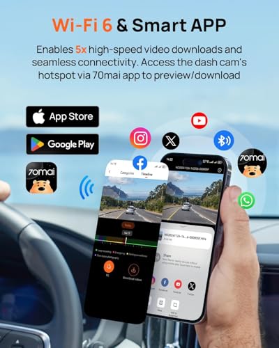 70mai 4K Dash Cam Front and Rear, Built in Wi-Fi 6 & GPS Car Camera, Super Night Vision, ADAS, 3'' IPS Screen, 24H Parking Mode, Time-Lapse, Loop Recording, with 128GB Card (A800SE)