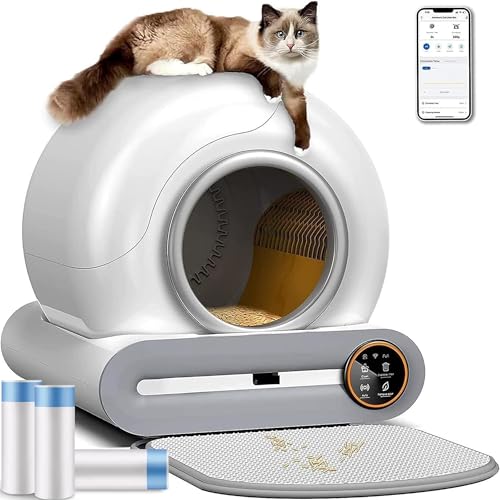 Katzenklo Selbstreinigend, Elektrisches Katzentoilette - 65L Kapazität XXL, Geschlossen Geruchsfrei Katzentoilette, Steuerung über App, Groß Automatisches Katzenklo mit Sieb, für 2 und Mehrere Katzen