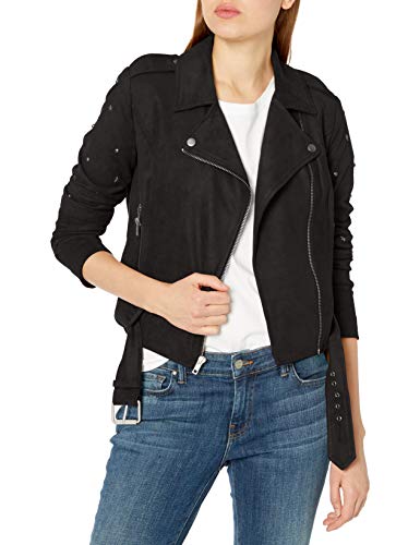 BB Dakota Junior's Love Walks in Faux Suede Embellished Moto Jacket, Black, Small