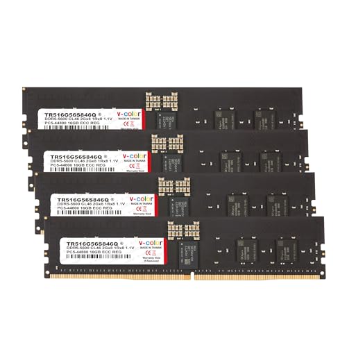 V-Color DDR5 64GB (16GBx4) 5600MHz CL46 2Gx8 1Rx8 ECC R-DIMM (ECC Registered DIMM) 1.1V Memory Ram for Server and Workstations with Hynix IC (TR516G56S846Q)