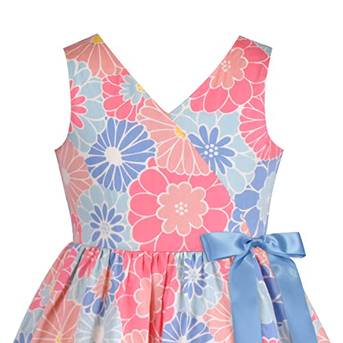 Girls Dress Hi-Lo Skirt V Neck A Line Floral Ribbon Bow Tie Sleeveless Size 6 #TOP2