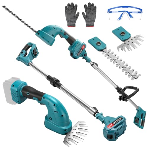 2 in 1 Hedge Trimmer Cordless Compatible with Makita 18V Battery, 6500rpm Dual-Action Blade to Reduced Vibration, Telescopic Grass Shrub Trimmer with 2 Blades for Garden, Pruning (Bare Unit)