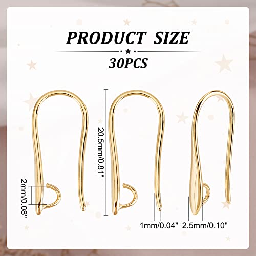 DICOSMETIC 30Pcs U Shape Earring Hook 24K Gold Plated Ear Wires with Loop Long Fish Hooks Open V Shape Earring Brass Dangle Hook Earrings Finding for DIY Earring Making Hole: 2mm - Image 2
