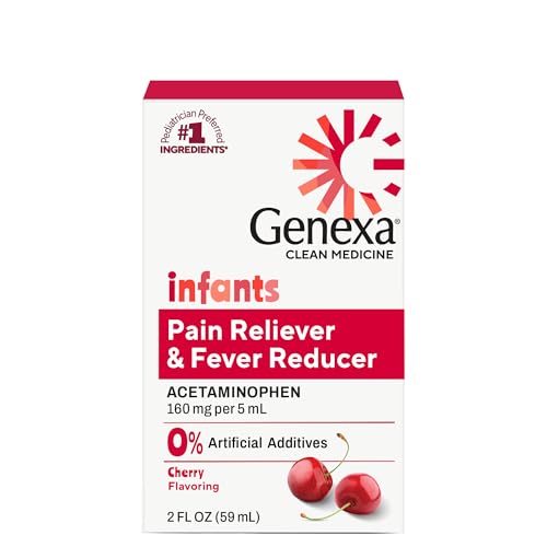 Genexa Infants Clean Acetaminophen | Pediatrician Preferred Ingredients | Pain Reliever & Fever Reducer for Babies| Dye Free 0% Artificial Additives | Delicious Organic Cherry Flavor 2 fl oz