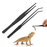 KLINNA 2 Stück Aquarium Pinzette Set Lange Edelstahl Futterpinzette Gerade und Gebogene für Reptilien Wasserpflanze Schützende Finger Zubehör Schlangen Eidechsen Spinnen 25/27cm
