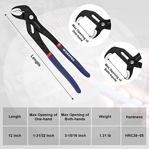 Workpro 12-Inch Groove Joint Pliers, Fast Adjust Tongue And Groove Pliers, V-Jaw Water Pump Pliers With Comfort Grips #TOP5