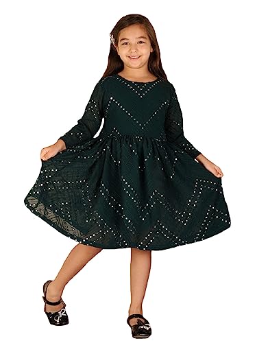 VASTRAMAY Vestido étnico para niñas, verde, 3-4 años