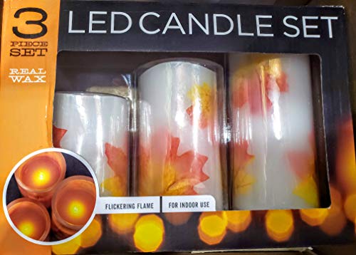 Flameless Real Wax Flickering Flame Fall Maple Leaf LED Candles Set of 3