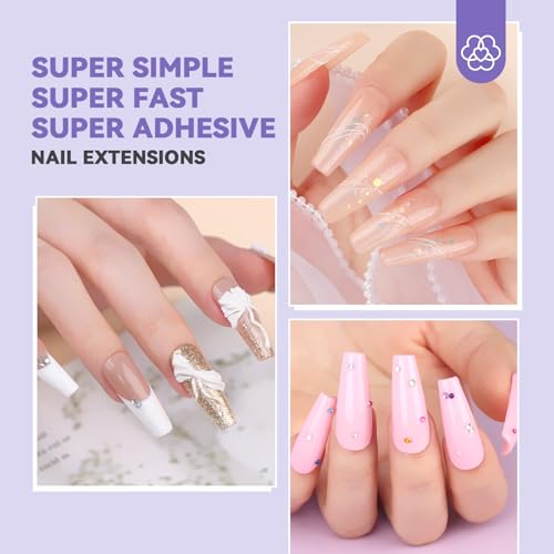 SAVILAND Gel Nail Kit with U V Light: Gel Nail X Kit with Nails Glue Easy At Home Nail Kit 500Pcs Short Coffin Nail Tips and Nail Drill 4-in-1 Glue Gels 15ML Mini U V Nail Lamp For Manicure