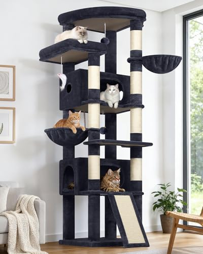 Image of Globlazer Extra Large Heavy Duty Cat Tree, 80in Tall Sturdy Cat Tree Tower for Multiple Indoor Cats Large Adult with Scratching Posts, 2 Spacious Condos with Padding, 2 Soft Perches, S80C, Dark Grey