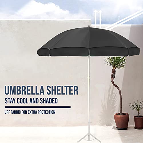 Image of OUTO 6ft /36in Garden Outdoor Umbrella with Stand Foldable Big Size Heavy Duty Waterproof Rain & UV Sun Protection Patio for Balcony Shedding Cantilever & Lawn (6 Feet /36 Inch Rib Arm, Black)