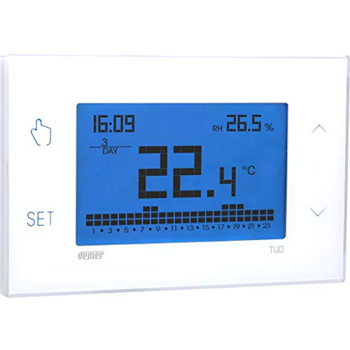 VEMER VE771600 TUO - Termostato Digital Programable de Pantalla Táctil Electrónica para Calefacción y Aire Acondicionado con Adecuado Montaje en Pared, Alimentación 230V, Blanco