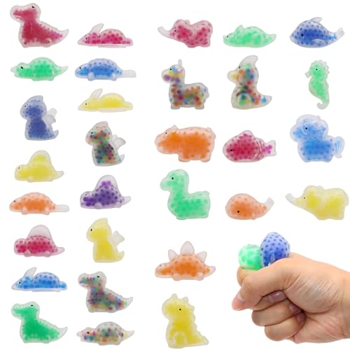 Scettar 30 Stück Stressabbau Spielzeug für Kinder, Mini Anti-Stressbälle zum Kneten, Dinosaurier Stress Balls Quetschen Spielzeug, Bunte Quetschball mit Wasse Perlen zum Angst und Stressabbau