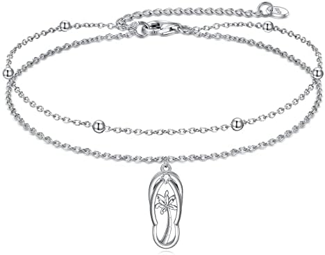 YONFQE Slipper flip flop Bracelets Sterling Silver Palm Tree Bracelet Sea Theme Bracelet Beach Jewelry Tree Gifts for Women Girls