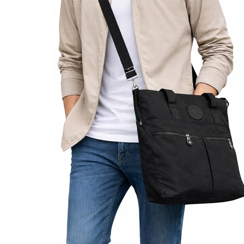 Image of CHIBAO Polyester Dual Handles Tote Bag for Women & Men | Large Capacity Multipurpose Shoulder Bag | Stylish Everyday Office, College, Travel & Shopping Handbag with Multiple Pockets Black