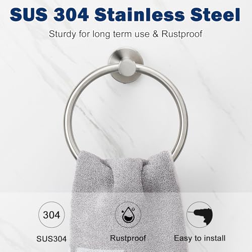 NearMoon Bath Towel Ring, Bathroom Hardware Accessories-Thicken Stainless Steel Hand Towel Holder for Bathroom, Modern Round Towel Hanger Wall Mounted (Brushed Nickel, 1 Pack) - Image 3