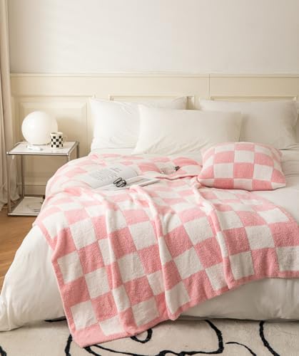 Image of Ultra-Soft Buffalo Checkerboard Grid Fluffy Microfiber Knitted Baby Blanket Super Cozy Lightweight Checkered Bed Blanket for Sofa Couch Bed Pink 30"X40"¡­